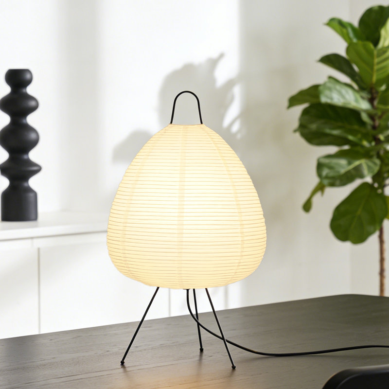Lampe de table en papier de riz 3 couleurs à protection variable pour les yeux, trépied moderne Wabi Sabi