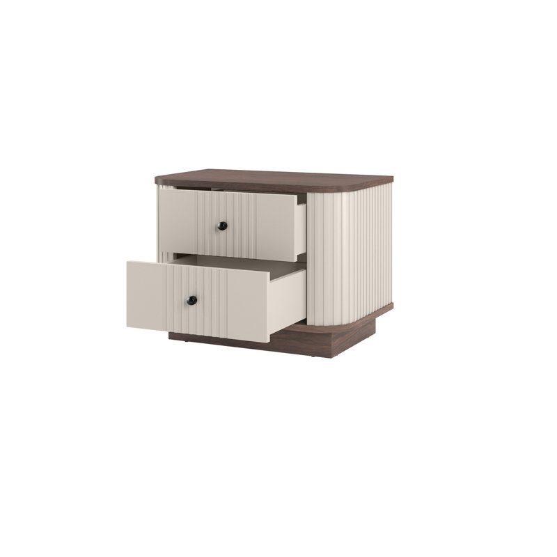 Vesper 56cm W Manufactured Wood Bedside Table, Brown/Beige/Black