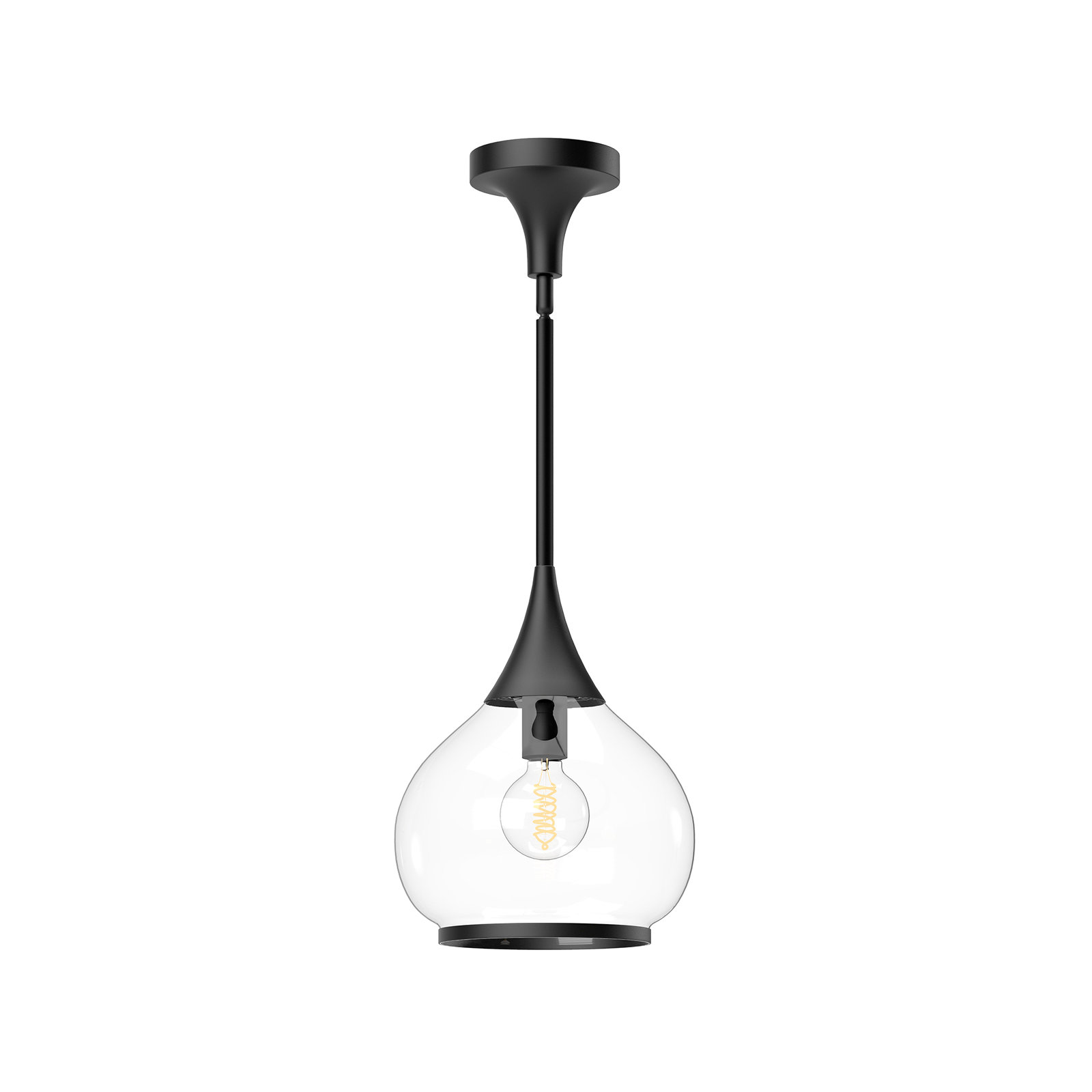 Hazel Single Light Glass Pendant, Clear, Matte Black, 63" H x 10" W x 10.13" D
