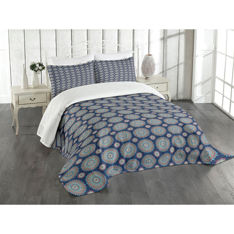 Ambensonne Mandala Bedspread Chinese Multicolor Multicolor, King Coverlet/Bedspread + 2 Pillow Shams