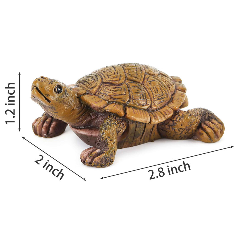 Set of 5 Miniature Brown Resin Tortoise Figurines for Garden Decor