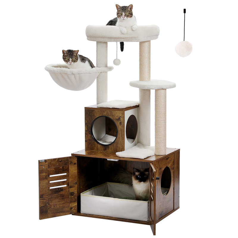 Condo moderne en bois avec litière pour chat, Brun