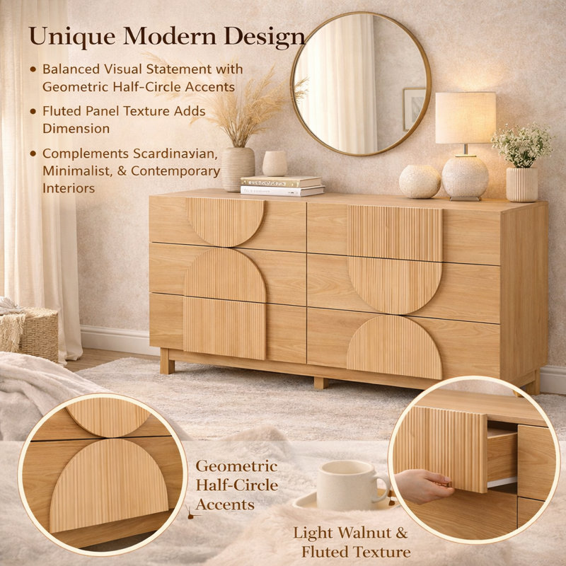 60"W 6 - Drawer Dresser, Natural