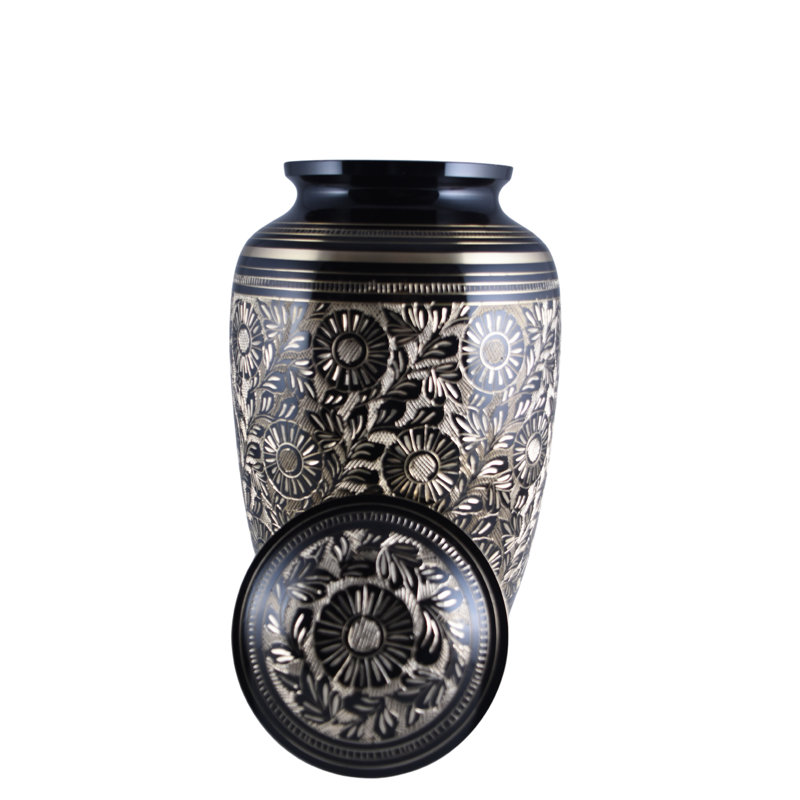 Handmade Solid Brass Flower Etched Urn