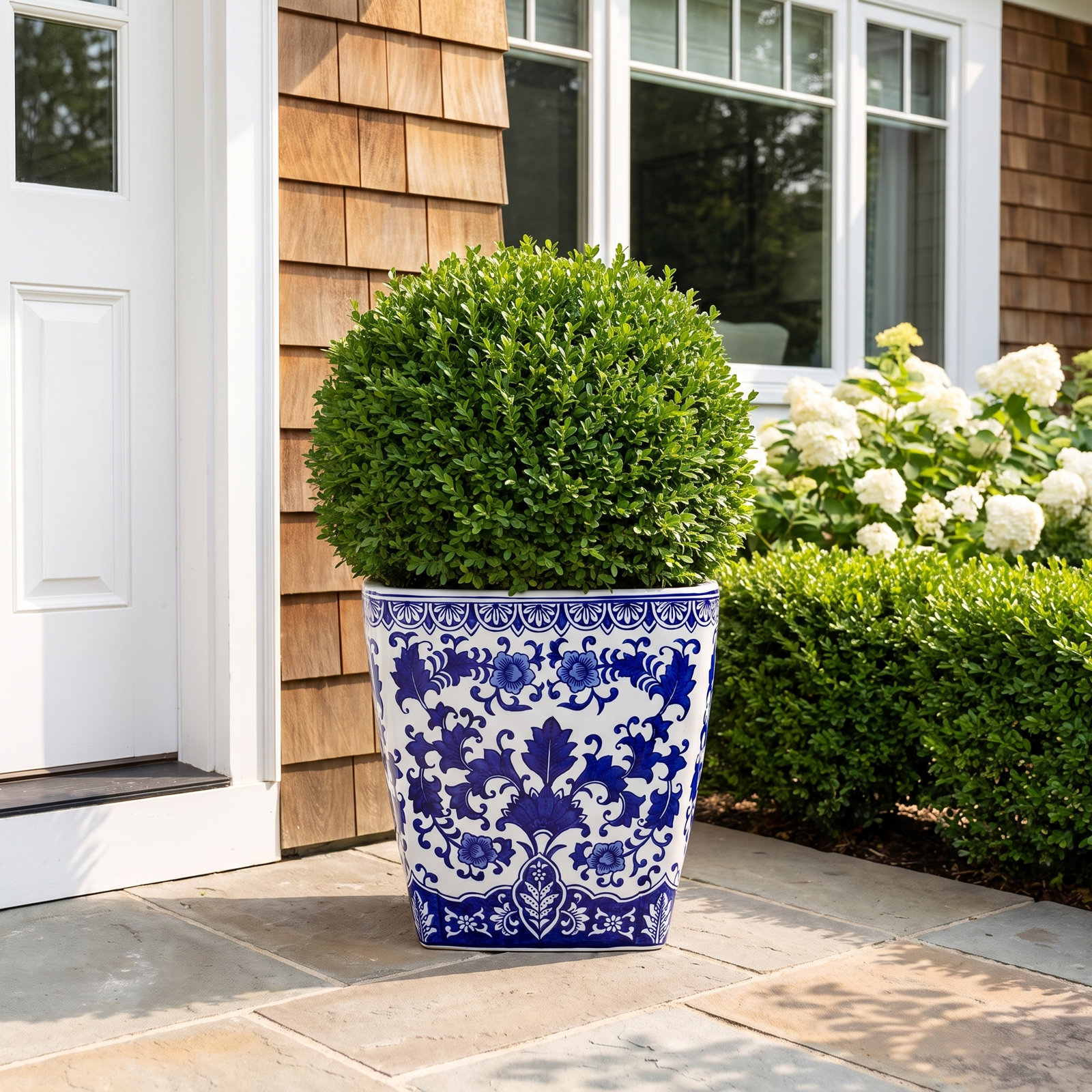 Blue Garden Ceramic Pot Planter, 14" H x 14" W x 14" D