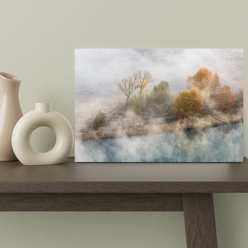 Misty Autumn Lake Ethereal Peaceful Serene Autumn Landscape Wall Art Print 1 Piece Wrapped Canvas Wall Art