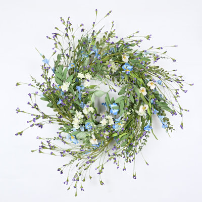 26" Artificial Spring Summer Greenery Foliage Blossoms Cluster Wildflower Floral Wreath For Front Door