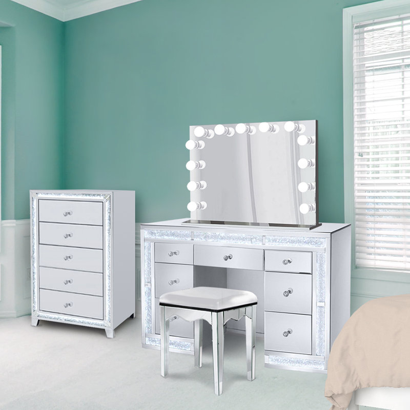 Ensemble de meuble-lavabo avec tabouret et miroir diamond Northup