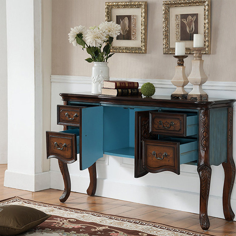 American-style multi-functional entrance cabinet, Blue/Brown, H 35,03 po x l 55,11 po x P 17,51 po