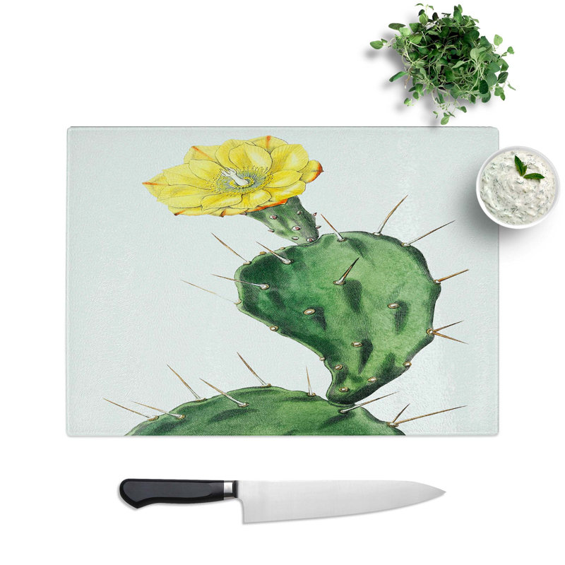 Glass Flowering Prickly Pear Cactus Chopping Board, 39 cm W x 28.5 cm L