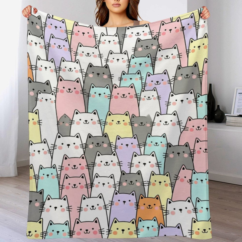 Joli chat mignon en flanelle de luxe coloré, couverture douce et chaude pour le canapé-lit du salon, 50 x 60 po