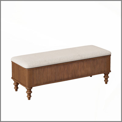 50.8-inch Multi-Functional Storage Ottoman Bench-Solid Rubberwood Bed End Bench with Linen Seat, Storage Bench for Bedroom, Entryway Shoe Organizer for Bedroom, Living Room, Entryway, Closet, Walnut