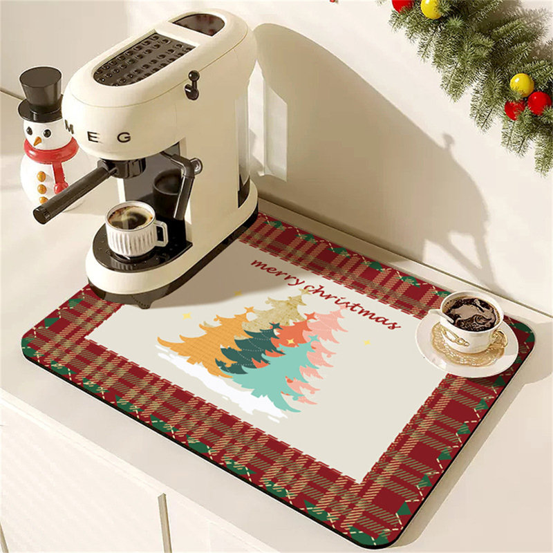 Tapis de séchage d'arbre rouge Chirstmas style 06, L 24 po x P 16 po