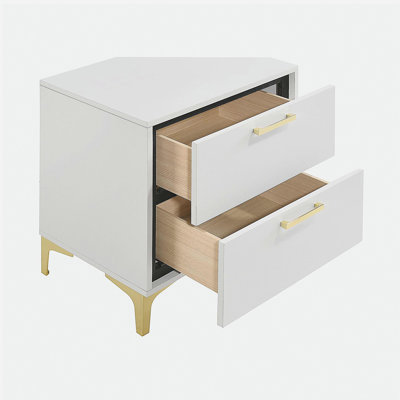 White and Gold 2-Drawer Rectangular Nightstand