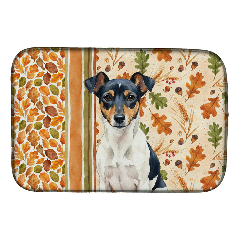Tricolor Rat Terrier Heirloom Fall Dish Drying Mat