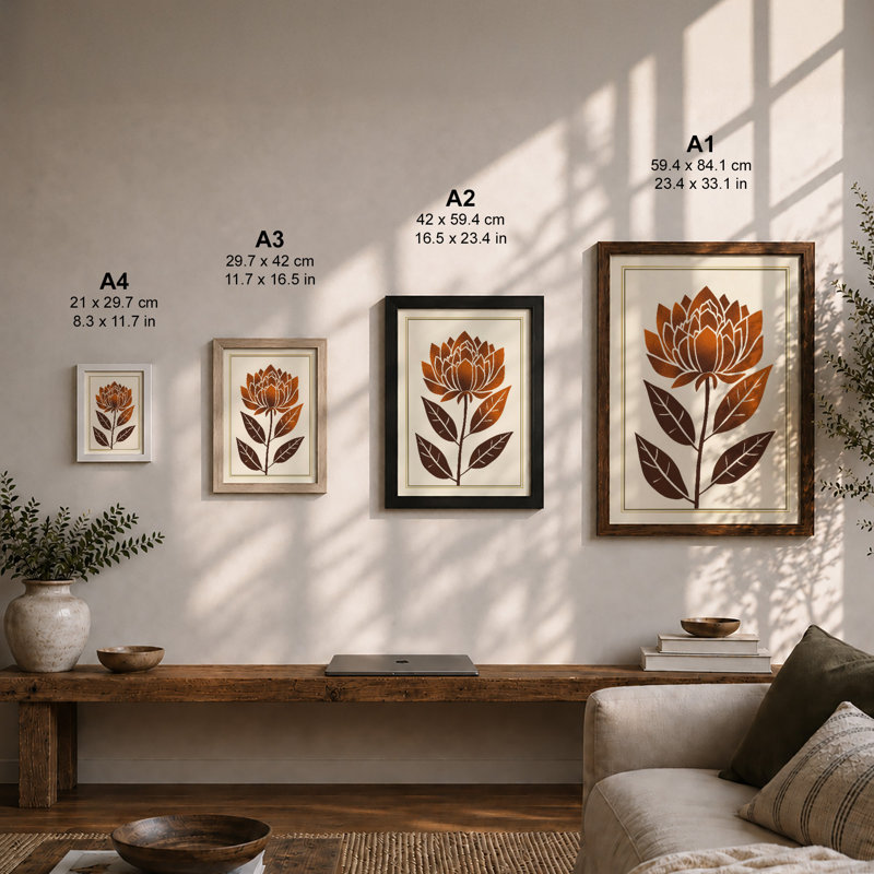 Lotus in Bloom Botanical - Framed Print, Oak, A3 - 42.0 x 29.7 cm