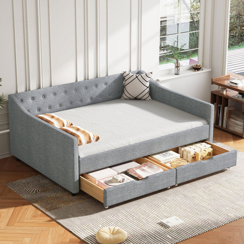 Full Size Daybed with Drawers, Light Gray
