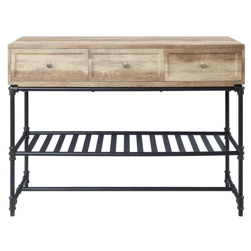Table rectangulaire avec pieds et tiroirs en métal thermolaqué, avec une touche industrielle chêne noir sableux, noir, tiroirs