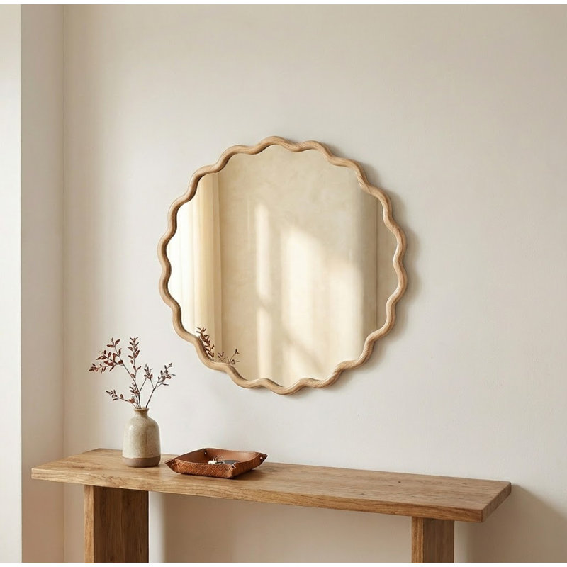 Miroir mural en bois massif Modern Modern, 31" x 31", Bois naturel, Rond