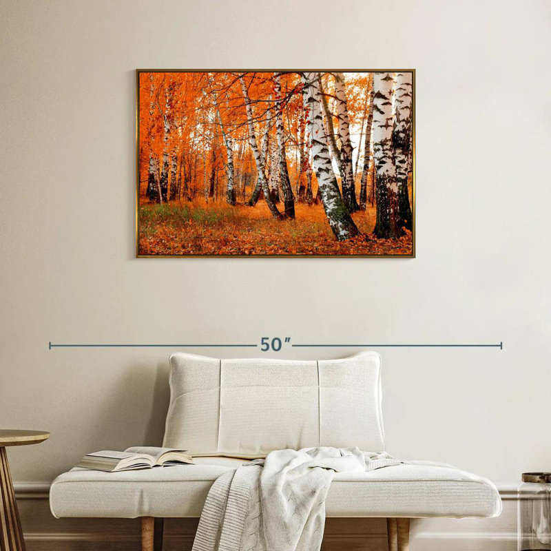 Forêt de bouleaux orange, Cadre flottant doré, 37 po x 25 po