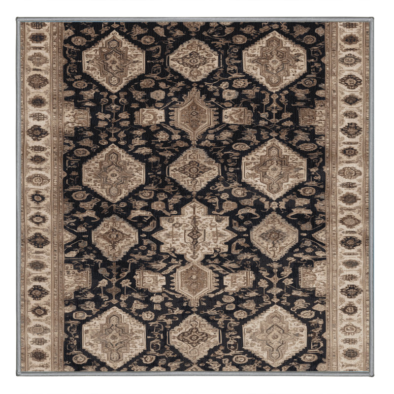 Machine Washable Persian Gray Area Rug, Square 3'