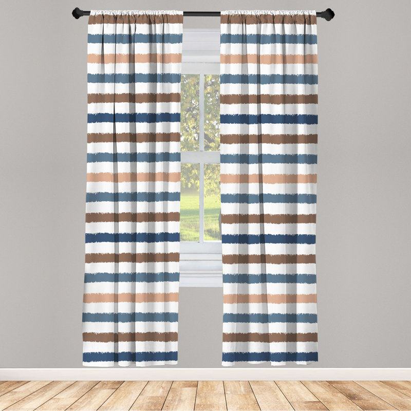 Microfiber Floral Semi-Sheer Rod Pocket Curtain Panels, 28" W x 84" L, Navy/Tan