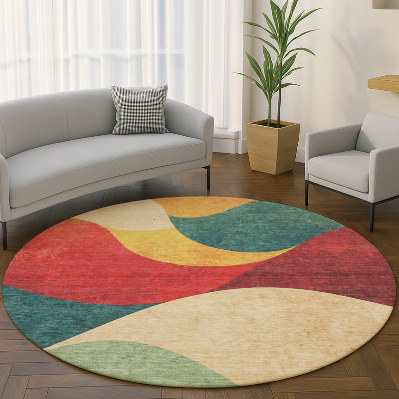 Premium Machine Washable Mayfield  swirls Rug, 8' Round, Orange