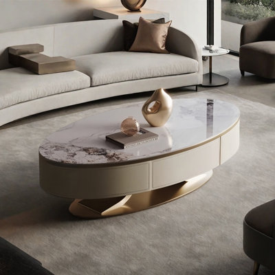 Table basse légère de luxe en forme de plaque ovale