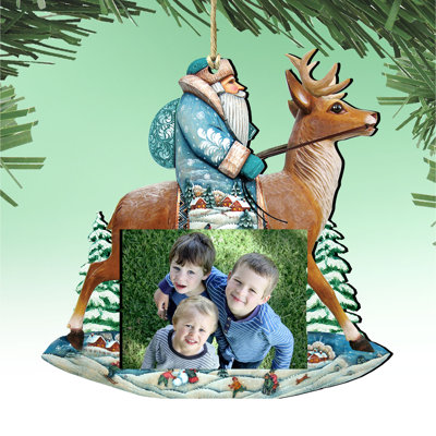 Santa on Reindeer Christmas Picture Frame Ornament