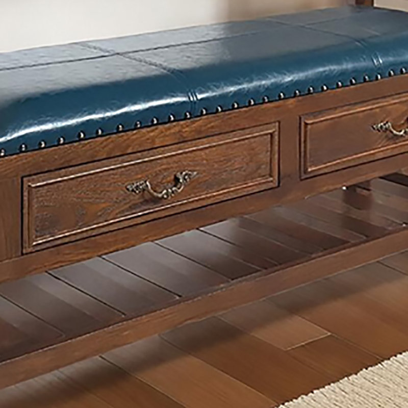 39.4in Shoe Storage Bench With Drawer, Blue;Brown Wood