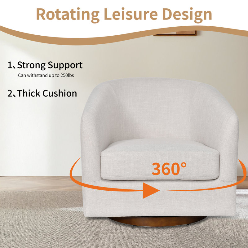 31.3'' Wide Upholstered Swivel Barrel Chair With Wood Base