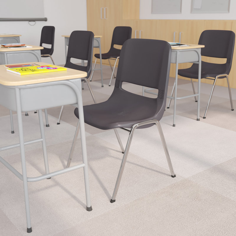 ErgoComfort 880 lb. Gray Ergonomic Stackable Chair with Chrome Frame