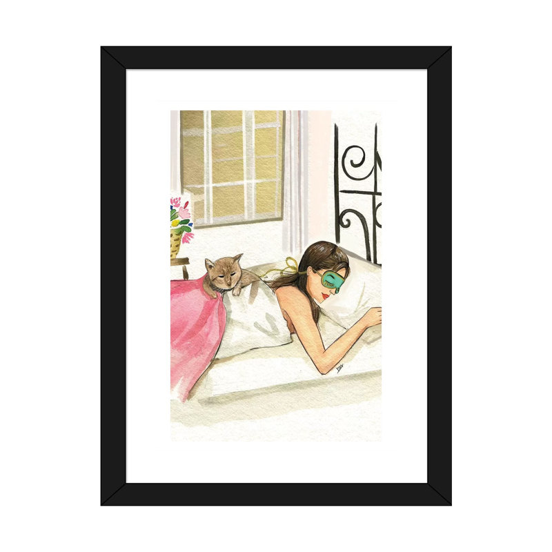 «Sunday Morning Audrey Hepburn» par Rongrong DeVoe - reproduction d'art, H 24 po x l 16 po x P 1 po, Papier encadré noir