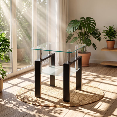 Table d'appoint Clarisse à 2 niveaux en verre trempé transparent, 45 cm L x 45 cm P x 52 cm H