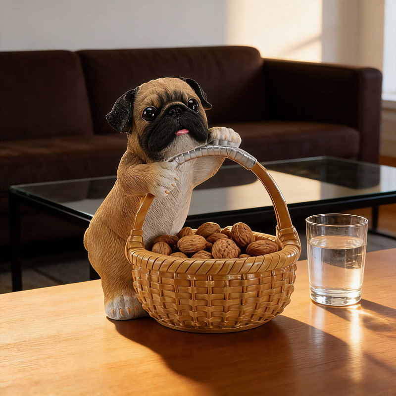 Panier de rangement réaliste en forme de chien avec une texture réaliste, une organisation fonctionnelle et un attrait de décor rustique.
