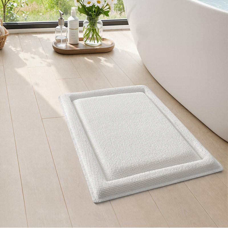 Tapis pour salle de bain en mousse viscoélastique blanche antidérapante 16 po x 24 po, Simple - l 16 po x L 24 po, Blanc