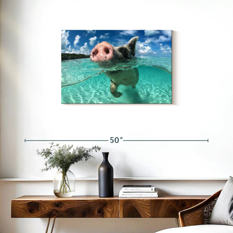 Cochon nageant Brampt, H 20 po x l 30 po