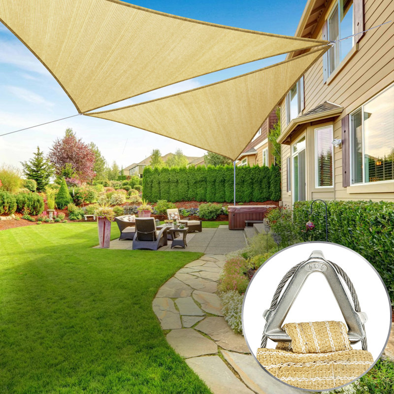Colourtree Customize Pro Ring Triangle Sun Shade Sail 260 GSM Heavy Duty, 14 ft. x 28 ft. x 31.31 ft., Beige