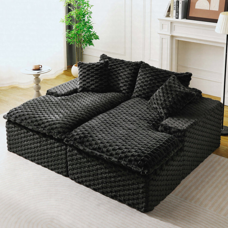 Canapé double multifonctionnel en velours noir, Black