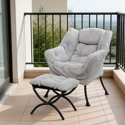 Upholstered Lazy Chair with Ottoman,Modern Comfy Lounge Sofa Chair with Armrest and a Side Pocket