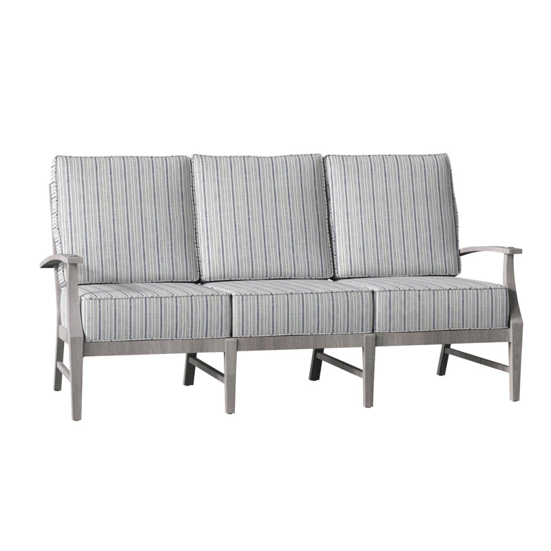 Croquet 75.75" Wide Outdoor Teak Patio Sofa with Cushions, Rollo Silver InsideOut® Linen, Welt, Oyster Teak