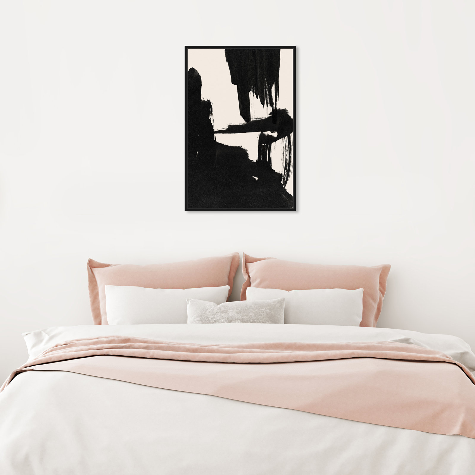 Abstract Black and White Brush Stroke Print, Black, 25" H x 17" W