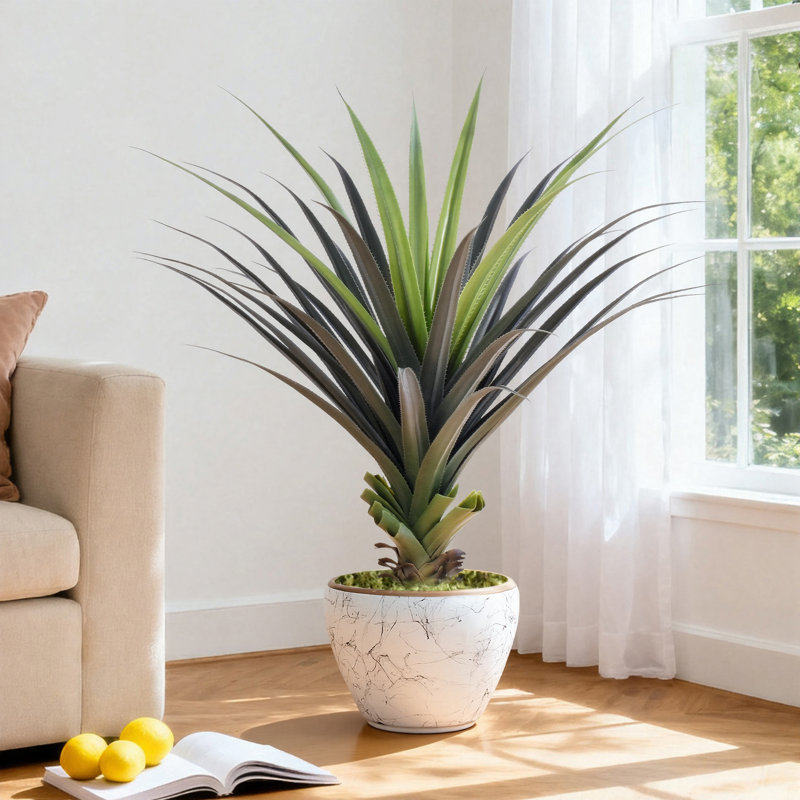 Plante agave artificielle 4 pi en pot de ciment noir | Faux agave, plante d'agave artificielle, grandes plantes artificielles d'extérieur, plante d'agave artificielle, plante d'agave, agave artificiel pour la décoration intérieure / extérieure (1 pièce)
