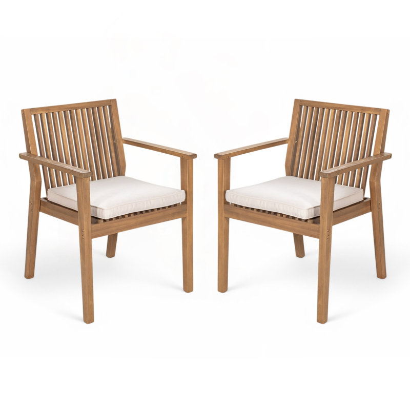 Ensemble de 2 chaises de patio avec structure en bois d'acacia et coussins imperméables