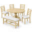 Ensemble de salle à manger extensible Cavressa 6 pièces, table à pied centrale en bois naturel avec rallonge amovible de 45 cm, 4 chaises à dossier échelle et banc de 112 cm-611896036