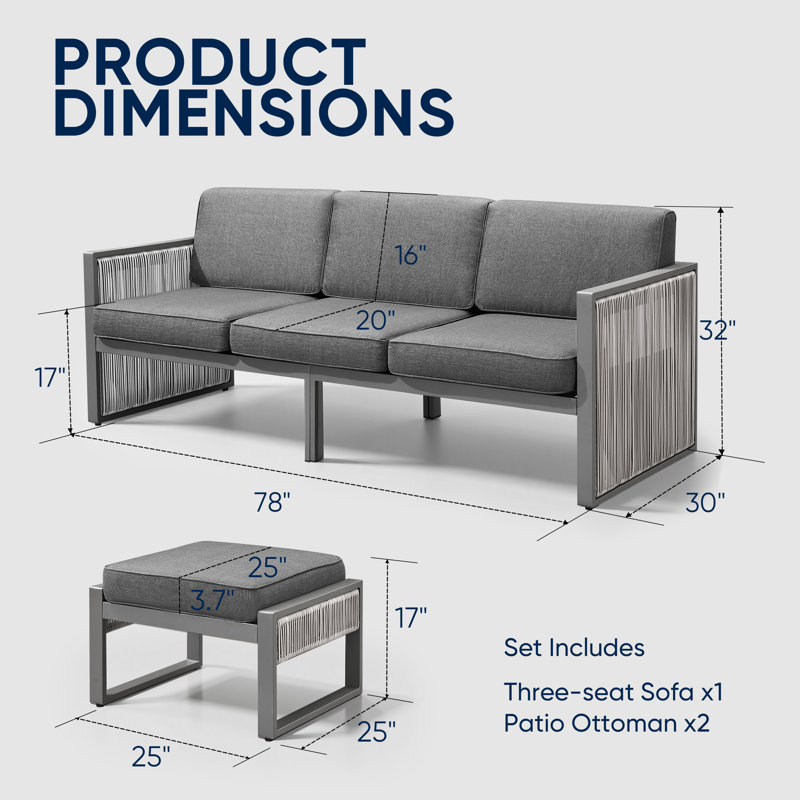 Trinie Outdoor Patio Sofa With Cushions, Dark Gray
