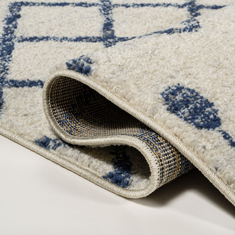 Keiaja Moroccan Beni Souk Cream/Navy Rug, Rectangle 4' x 6'