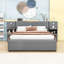 Grand lit plateforme tapissier avec lumières de lecture intégrées, grand rangement et lit gigogne simple-368080485