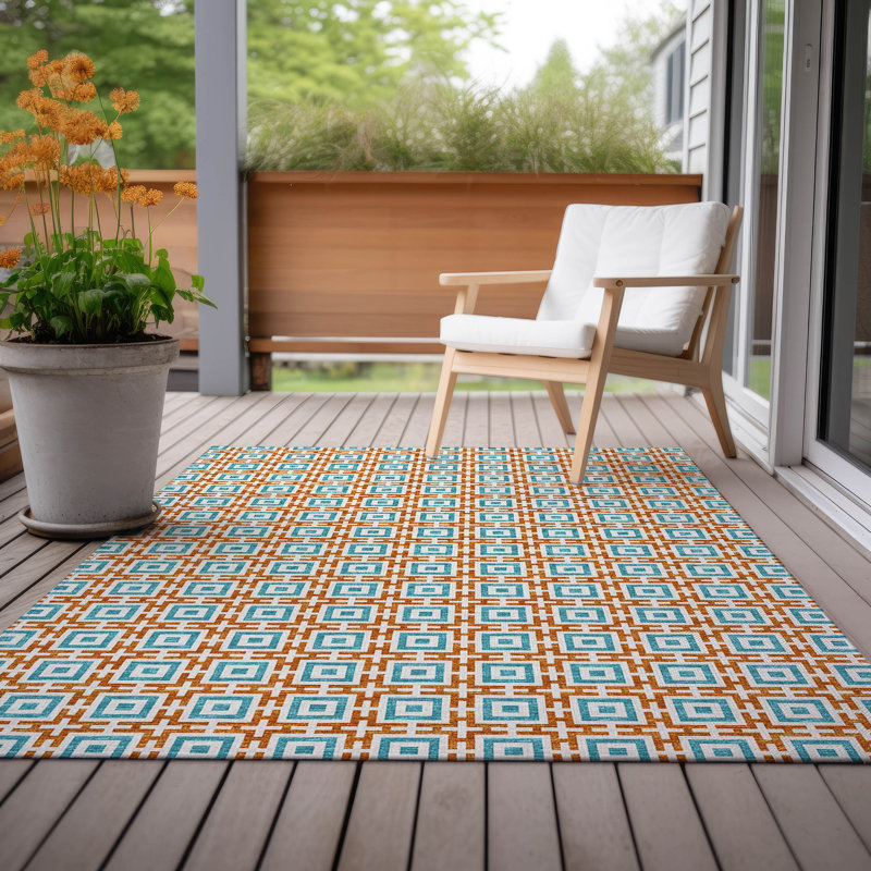 Loreen Washable Geometric Indoor / Outdoor Rug, Rectangle 10' x 14'