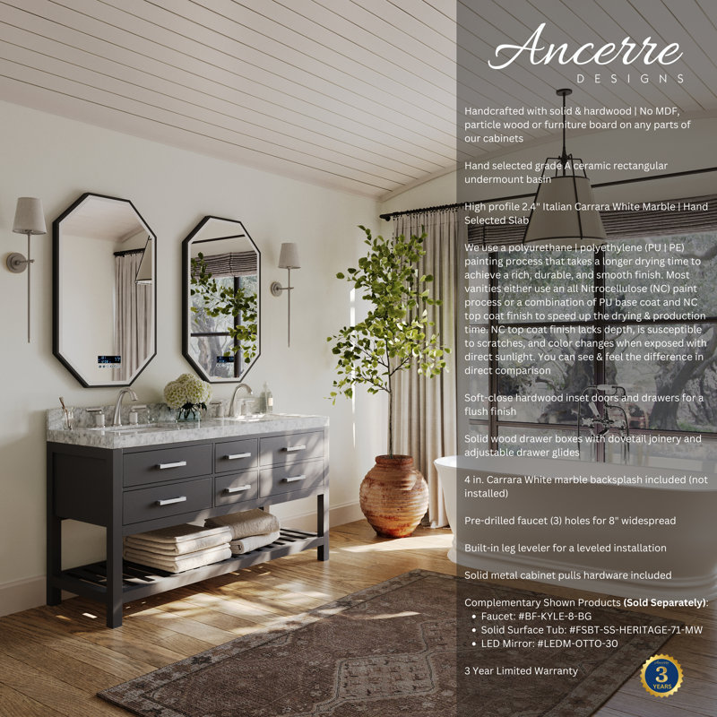 Elizabeth 60'' W Double Vanity, Sapphire Gray/Brushed Nickel, Carrara White Marble